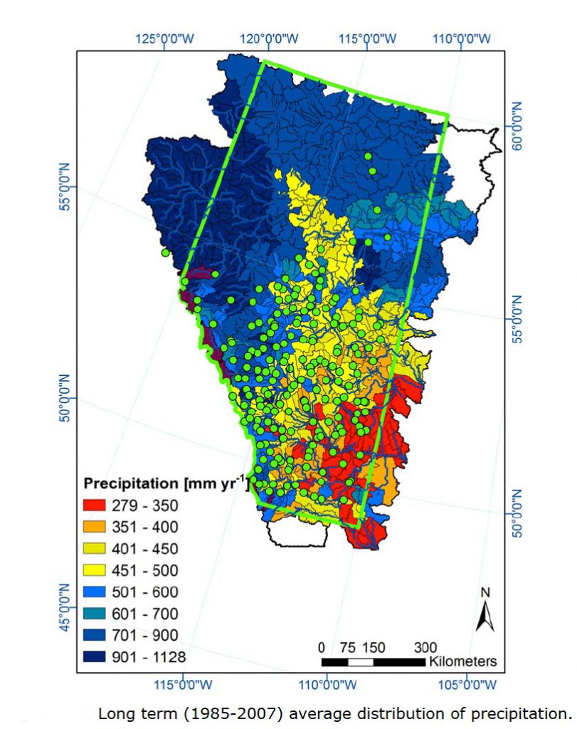 Long term (1985-2007) average distribution of precipitation.