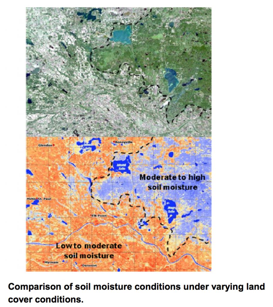 Comparison of soil moisture conditions under varying land cover conditions.