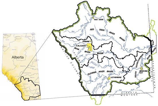 Map of the South Saskatchewan River Basin