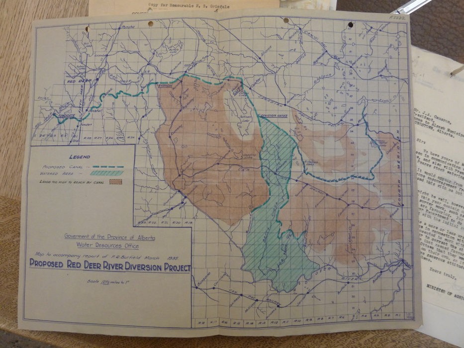 Figure 2:  The 1935 Red Deer Diversion Project Map   (Government of the Province of Alberta Water Resources Office. 1935)