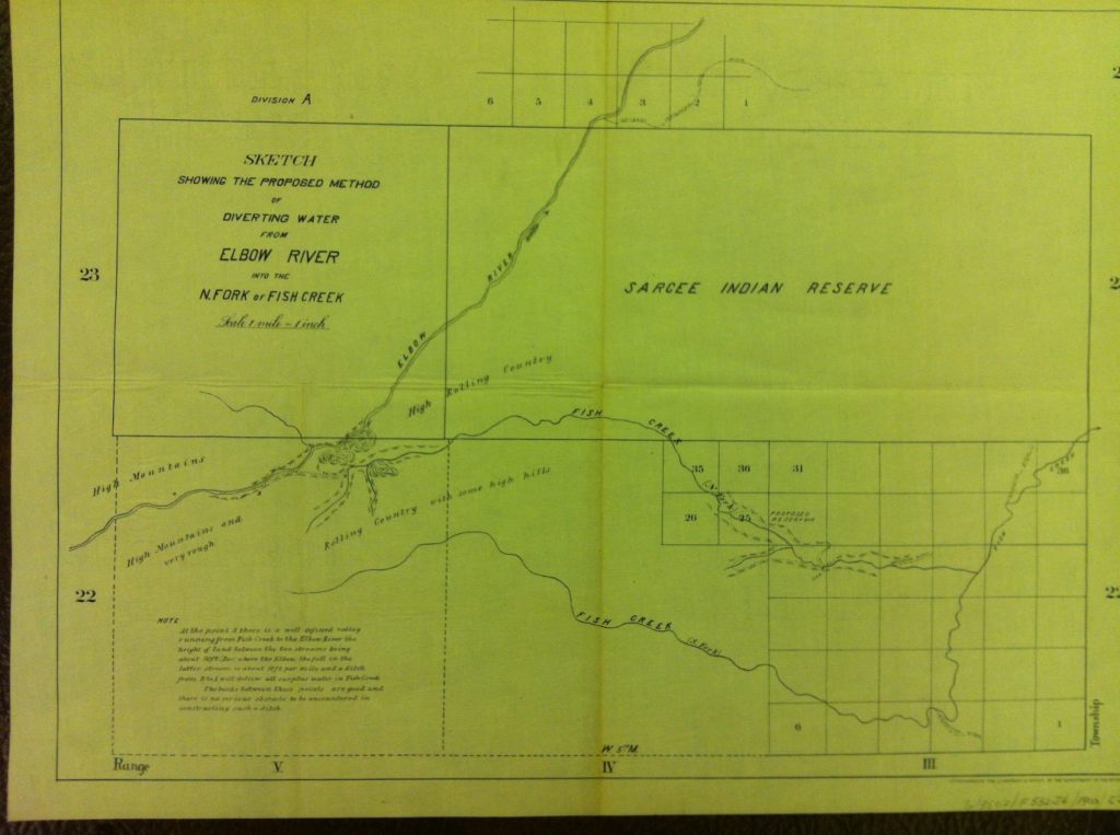 Figure 3: Proposed Method of Diverting Water from the Elbow River to North Fish Creek (Department of Interior, 1900).