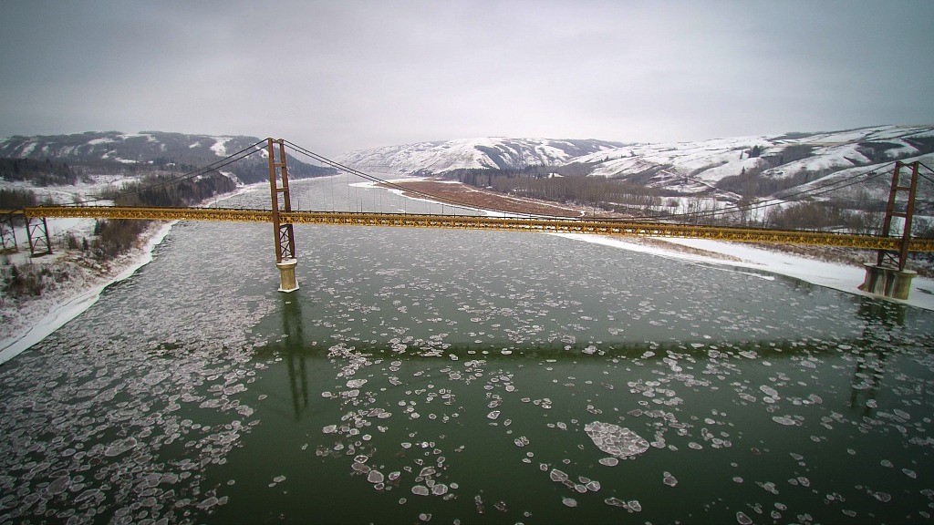 Photo of frazil ice forming by Dunvegan Bridge