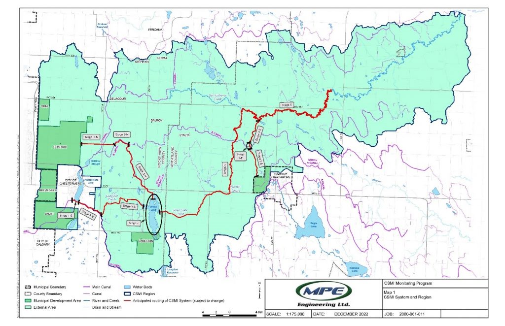 Map of the geographic region of CSMI, the Developed Lands of each municipality, and the proposed CSMI infrastructure.