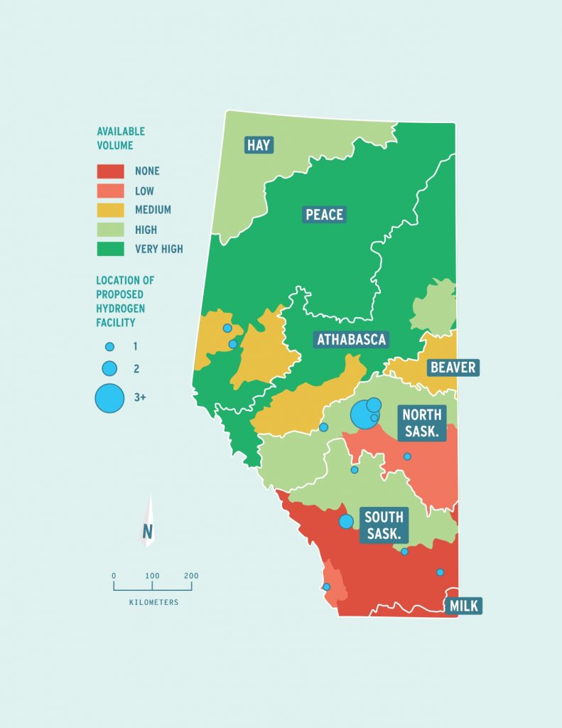 Figure 3: Heat map of Alberta, in terms of water availability, before new Hydrogen production facilities begin operations.