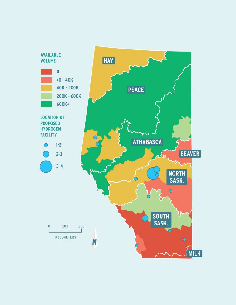 Figure 4: Heat map of Alberta, in terms of water availability, after new Hydrogen production facilities begin operations.