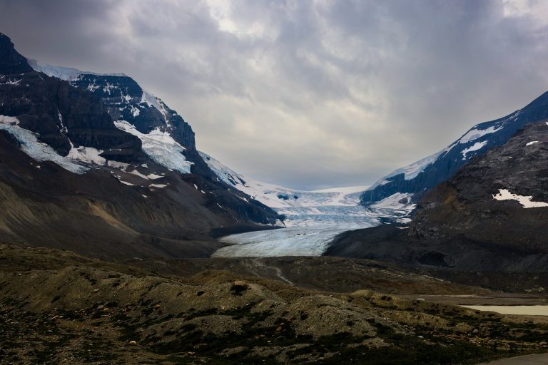 Photograph of a retreating glacier in the Columbia Icefield