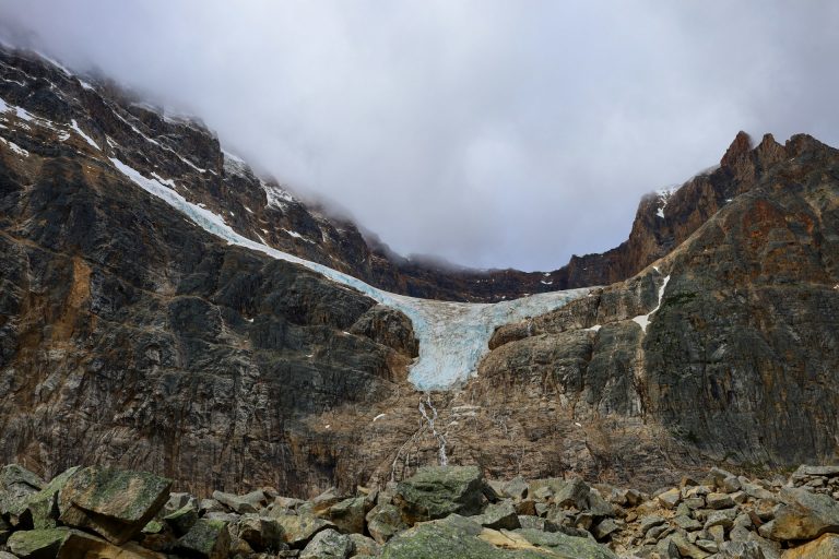 Photograph of a glacier on Mount Edith Cavell.