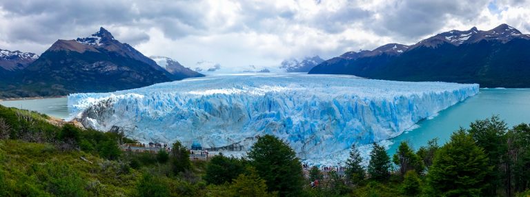 Photograph of the Perito Moreno Glacier, Santa Cruz Province, Argentina calving into a lake.