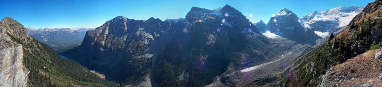 Mountain peaks and glacier at Lake Louise