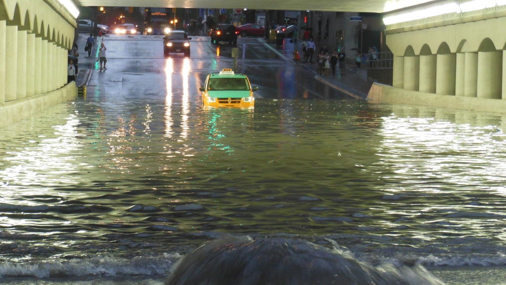 A photograph of a flooded underpass in Toronto, 2013.