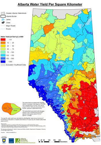 Alberta Water Yield Per Square Kilometer