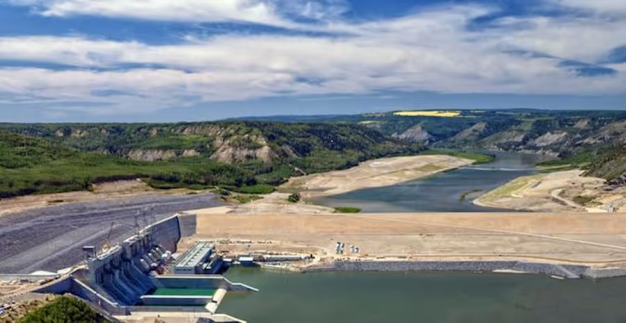 July 2024 photograph of the Site C dam in British Columbia before filling started