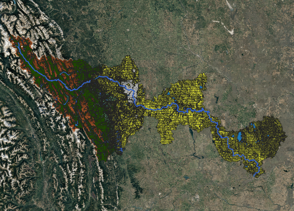 Land use information of the Bow River Basin in a Geographic Information System. Image Credit: Juan Zuleta, 2025.